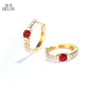  HELON Solid 14К Жълто/Бяло/Розово Злато 0.4 ct Безупречни Кръгли Естествени Рубини Дамски Модни Бижута Подарък Обеци-карамфил