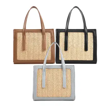  Ракита слама чанта с Модерен рамото чанти прашка мозайка кошница портфейл за жени, плажни ежедневни пътувания