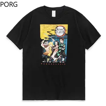  Мъжки и дамски тениски с анимационни герои Demon Slayer, популярна модна тениска с аниме и мангой, Блузи, памучен тениска голям размер дрехи