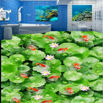  wellyu на поръчка мащабната фреска pvc подова лист на лотос на езерото лотос вода девет риби снимки баня спалня 3D водоустойчив етаж