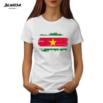  BLWHSA Нова тениска С принтом Хартата Суринама, Дамски Ежедневни Лятна Брандираната тениска С Къс ръкав, ризи с Националния флаг Суринама За Момичета