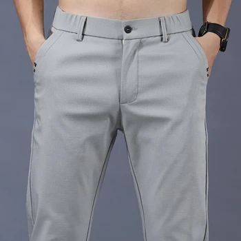  пролетно-летни мъжки ластични панталони 2022 година, класически бизнес ежедневни черно-сиви панталони