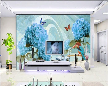  beibehang декорация на дома тапети 3D стерео синьо цвете разширяване на пространството ТЕЛЕВИЗИЯ фон рисувани стенни 3d тапети papel de parede