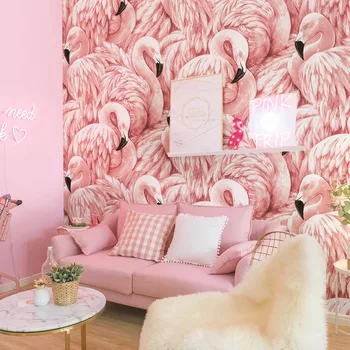  Скандинавски стил розови тапети фламинго момиче сърцето на фона на тапети спалня хол модерен минималистичен принцеса на прах.