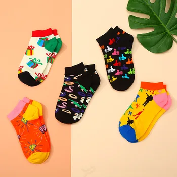  1 Чифт летни Цветни Памучни Чорапи, Забавни Къси Чорапи в стил харадзюку За Момичета и Момчета, чорапи-лодка с малките си уста