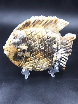  234 грама естествен кварцов кристал с дърворезба по дребни рыбкам, украса за дома