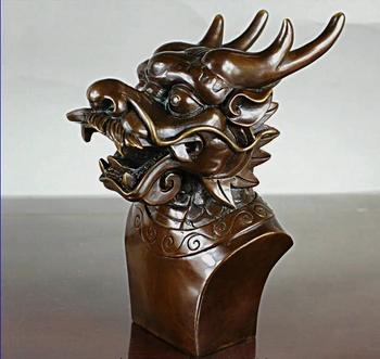  бърза доставка на USPS в САЩ S0878 7 на Китайската народна Фън Шуй Чиста Бронз Мед Изискана Главата на Дракон статуя на бога на звяра