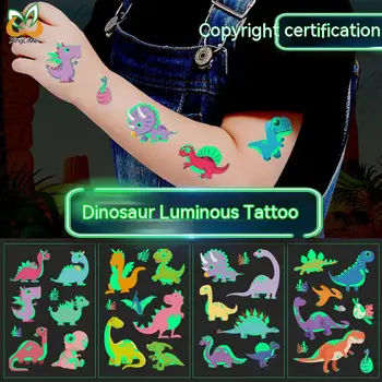  Динозавър нажежен тато карикатура детски забавен тиранозавър рекс Rex водоустойчив пот временна флуоресцентно зелен светещ стикер татуировка