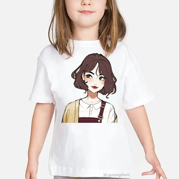  Новият пристигането 2021, сладка тениска с графичен принтом за малки момичета, лятна детски дрехи в стил харадзюку тениска за момичета, летни блузи с къс ръкав