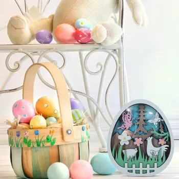 Великденски Декорации За Маса, Под Формата На Великденски Яйца, Великденски Декор За Маса, Дървени Великденски Яйца, Десктоп Бижу С Led Подсветка За Маси