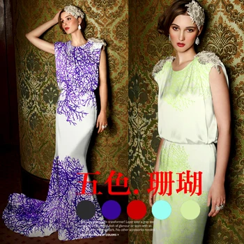  114 см ширина 16,5 мм с принтом тутового зелена коприна, креп-сатен плат за една рокля, вечерна рокля hanfu