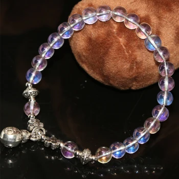  Високо качество на сребърен цвят тикви висулка за жени 6 мм, кръгли мъниста покритие лилав кристал стъкло гривни, бижута 7,5 см B2144
