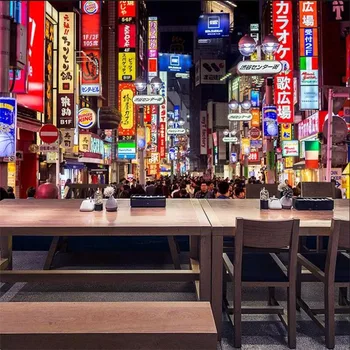  Японски Град, Улица Нощен Изглед Изакая Културен Фон Тапети 3D Суши Ресторант Индустриален Декор на Стената Тапет 3D