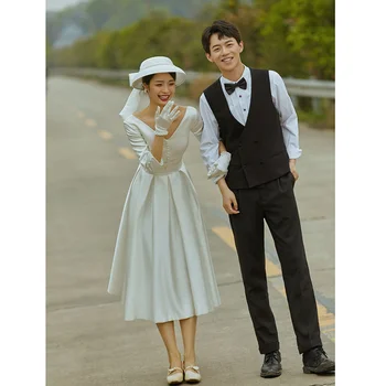  Френското атласное лесно сватбена рокля пътна снимка просто малък мъж удостоверение за регистрация изляза марлевое ежедневното тънката рокля
