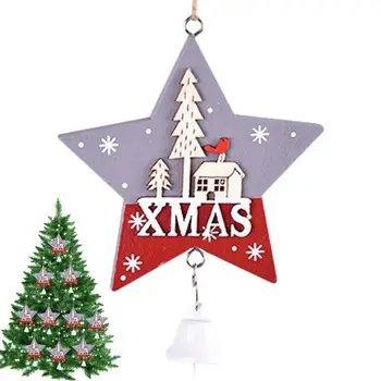  Коледни Дървени Орнаменти Коледни Дървени Висящи Украшения За Занаяти Пентаграм Коледна Елха, Висящи Знак С Дупка И