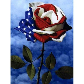  5D Сам Квадратна Картина на Диамантена Бродерия на кръстат бод Американски Флаг Роза Набор от Кръгла брилянтен Диамантена Бродерия Мозайка Модел Начало Декор