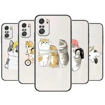  Забавен Калъфче За телефон с дизайн на Котка от картун За XiaoMi Redmi Note 10 9 9s 8 7 6 5 A Pro s T, Черна Силиконова делото, Предварителен стил