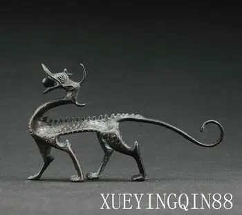  Китайски фън шуй Бронз мед зодиакален любимец Дракон, звяр благоприятна статуя украса метално занаят