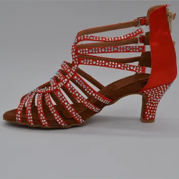  На Практика Нови Ботуши За Латинските Танци Обувки За Момичета Salsa Dance Обувки, Спортни Обувки За Латинските Танци Червени Вечерни Обувки За Танци Балната Зала С Кристали На Ток