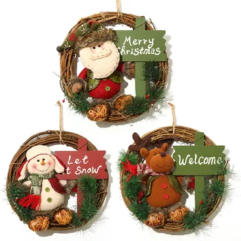  Коледна Украса Коледен Венец Дървена Лоза Кръг На Дядо Коледа, Снежен Човек На Вратата Окачен Медальон Коледна Украса