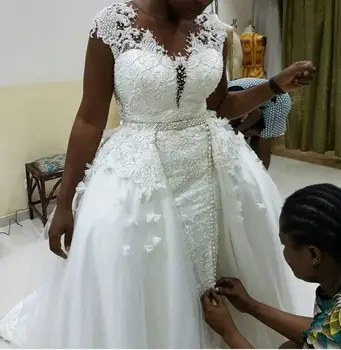  африкански Плюс Размера на Дантелени Сватбени Рокли сватбена рокля По Поръчка Тюл горещи продажба 2022