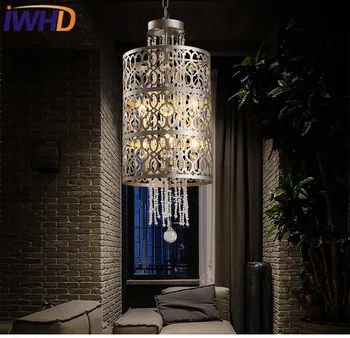  IWHD Crystal Реколта Ретро Промишленото Осветление на Висящи Лампи Хол Окачен Лампа Железен Висящ Лампа Лестничный Окачен Лампа