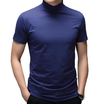  Мъжка Мода Оформление На Шията Къс Ръкав Тениска Ежедневни Плътен Цвят Slim Fit Върховете На Майк