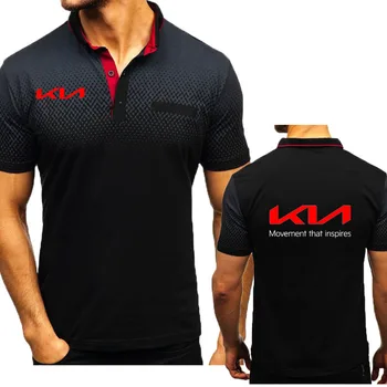  Мъжка риза, отгоре с къс ръкав, Нов автомобил Kia с логото, Натиснете продажби, персонални памучен мъжка риза с къси ръкави, бизнес мъжки дрехи