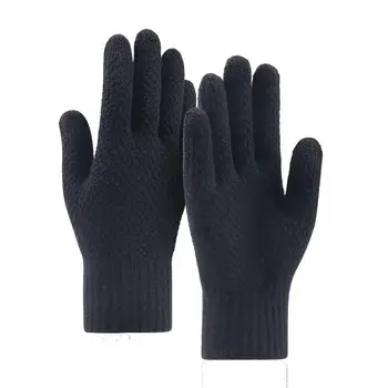  Мъжки Топли Зимни Ръкавици За Сензорен Екран, Възли Ръкавици На Руното Лигавицата С Пълна С Пръст, Черни