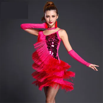  2021 нов стил на латински танц, костюм от ликра пискюл пайети латински танц рокля за жените латински танц на конкуренцията рокли