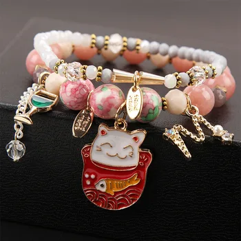  Корейски стил, нова кристална гривна, женски многоэлементный модерен щастлив котка, медальон, Гривна на приятелството, студентски бижута за жени