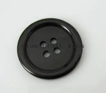  300шт ПРОДАЖБА ЗАПАЗИ средни Големи Черни Копчета от Смола - 25 мм 4 дупки с кант