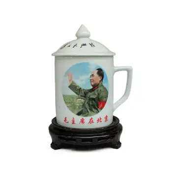  Статуя на китайски председателя Мао Мао Цзедун, Чаша за Чай и Вода с Капак, Керамични Химикалки, Чаши, Сувенири Колекция, Украса