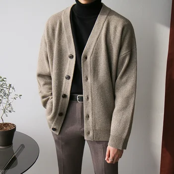  есента мъжки и зимата дебела жилетка, пуловер, корейската мода, однобортная реколта дрехи с V-образно яка, 2Y4870
