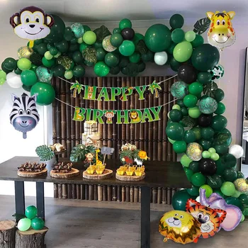  ✅176 бр., набор от балони във формата на животни в джунглата, Украса за парти в чест на рождения Ден, детски балони от фолио, в стил Тигър и зоологическата градина, на декор за парти в джунглата