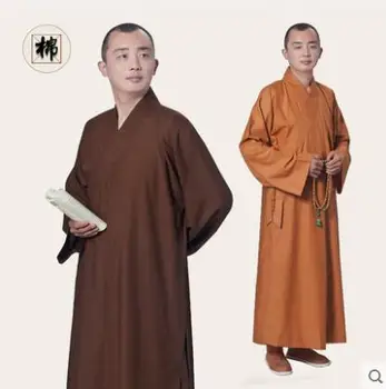  Мъжете Будистки Монашески Халати Шаолин Дълга Рокля Пролет Медитация, Китайски Дзен Ретро Памук